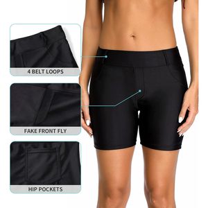 FOXA Pantalones cortos de baño para mujer, color negro, con bolsillos, de secado rápido, de nailon y elastano, talla Xxl - Product Image 4