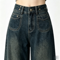 Jeans décontractés de haute qualité pour femmes, taille haute, grande taille, anti-plis, anti-décoloration, coupe ample, délavés, à jambes larges