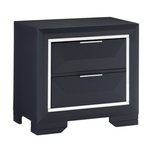 Comodino Moderno per Camera da Letto con Due Cassetti, Finiture in Acrilico Smussato, Mobile in Legno Blu Notte - Product Image 3