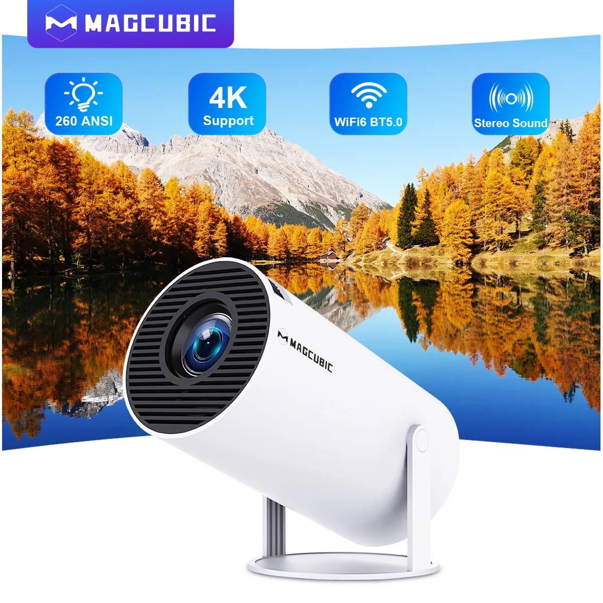 Magcubic Heimkino Mini HY300 Pro tragbarer Projektor mit 260 ANSI Lumen Android 11 Unterstützung 4K 1080P LED LCD Video 500 g