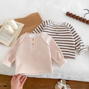 6M-3Y Baby Fleece Gevoerd Ondershirt Koreaanse Stijl Herfst Winter Dikke Warme T-shirt Tops met Ronde Hals voor Jongens Meisjes - Product Image 1