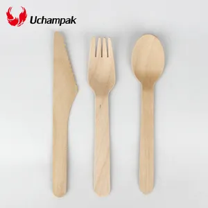 160mm ahşap çatal ahşap kaşık 140mm tek kullanımlık biyobozunur ahşap çatal-bıçak takımı Set ahşap kaşık çatal ve bıçaklar