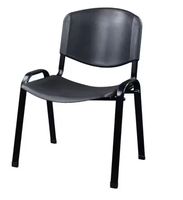 Chaise d'étudiant moderne et durable avec accoudoirs, siège et dossier en plastique noir, structure métallique robuste pour salle de classe