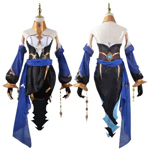 Gioco Genshin Impact costumi Cosplay Halloween Keqing coda di cavallo misto blu Cosplay