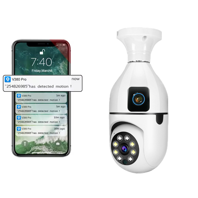 V380PRO 2MP WiFi Light Bulb Camera with 360 Pan-Tilt Full Color Night Vision Mobile Tracking Cloud Storage & 1 Year Warranty