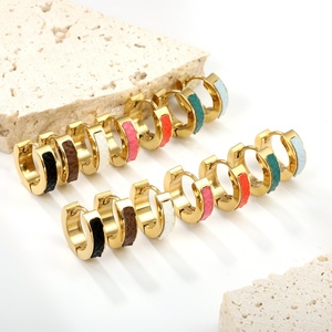 Classic Women 18k Gold Plated Jewelry Waterproof Geometric Stainless Steel <b>Earrings</b> Wholesale <b>Opal</b> Inlay huggies Hoops Earings - Product Image 4