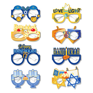 Carta a tema Hanukkah occhiali da vista 8 pz/set Chanukah candelabro foto oggetti di scena per la decorazione del partito hebish Happy Hanukkah - Product Image 2