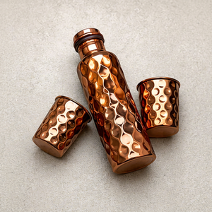 Polished Copper <b>Water</b> <b>Bottle</b> with Metal Screw Lid Elegant Reusable Drinkware for Daily <b>Water</b> Storage - Product Image 1