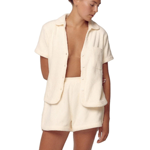 2021 New Arrival Microfiber Towel Beach Shirt and Shorts 100% Cotton <strong>Button</strong> <strong>up</strong> Short Sleeve <strong>Lady</strong> Terry Towelling Soft Towel Set - Product Image 1