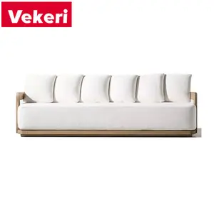 Modernes Outdoor-Sofa aus weißem Stoff und braunem Massivholz für Garten und Terrasse