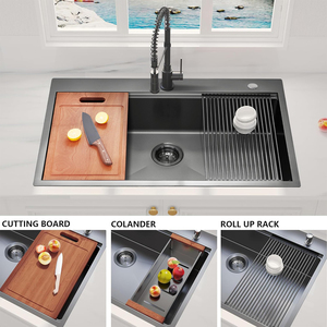 新しいファッション36インチ大型304トップマウントワークステーション304ステンレス鋼シングルボウルドロップインキッチンシンクアクセサリー付き - Product Image 4