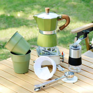 Cafetière espresso personnalisée à poignée en <span class=keywords><strong>grain</strong></span> de bois de style italien, cafetière à moka en aluminium - Product Image 1