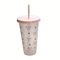 6pcs gobelet en plastique durable à arc rose avec couvercle et paille réutilisable PP tasse de jus d'eau transparente pour la fête d'anniversaire