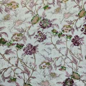 친환경 스팽글 비즈 자수 멀티컬러 레이스 원단 여성 웨딩 드레스 재봉용 튤 - Product Image 2