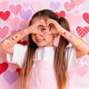 <span class=keywords><strong>Tatuaggio</strong></span> Temporaneo con Glitter per San Valentino, Cuore Rosa, Caramella, Orsetto Rosso, Impermeabile e Personalizzabile - Product Image 1