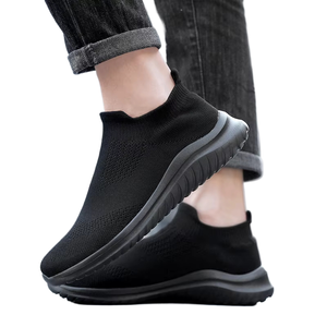 Zapatillas de punto transpirables de malla negra para hombre, mocasines tipo calcetín para caminar - Product Image 2