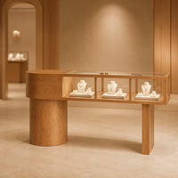 Vitrine de présentation de bijoux moderne en bois grainé avec comptoir en verre et éclairage LED, meuble de présentation de luxe pour la vente au détail