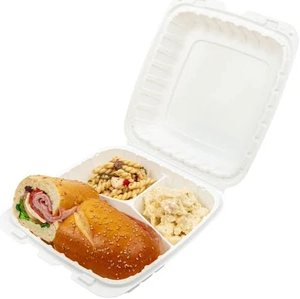 Lonchera Desechable Biodegradable de 9x9, Contenedor de Comida para Llevar con 3 Compartimentos, Hecho de Bagazo de Caña de Azúcar - Product Image 3