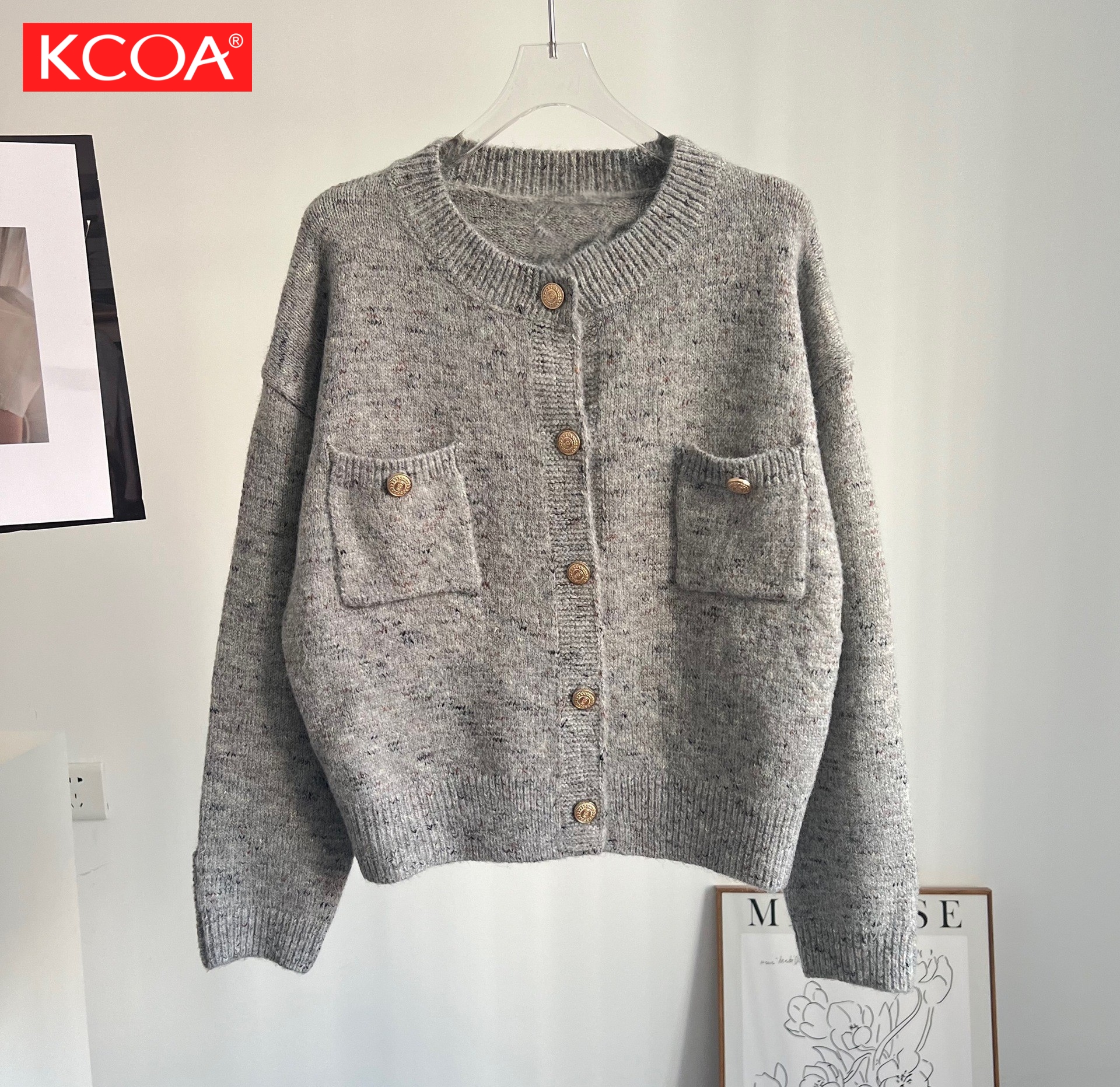 Oem & ODM mùa đông thiết kế tùy chỉnh dệt kim Cardigan dài tay áo phụ nữ Hàng dệt kim Crew Neck dệt kim cộng với kích thước áo len