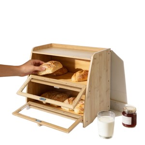 Boîte à pain en bambou à double couche avec portes transparentes pour l'organisation du pain et des aliments - Product Image 5