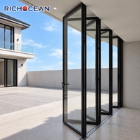 Portes coulissantes pliantes en aluminium RICHOCEAN à économie d'énergie, double vitrage à faible émissivité, portes pliantes panoramiques pleine hauteur pour balcon