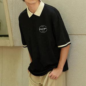 Vente en gros de polo ample uni 100 coton respirant col rabattu chemise patchwork bicolore pour homme - Product Image 5