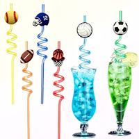 Paille spirale en forme de ballon de sport la plus vendue ; Accessoire en PVC souple à motif de dessin animé ; Modèle artistique Design Douze Fabriqué en Chine