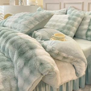 100% polyester hiện đại sợi nhỏ Thỏ lông bộ đồ giường 3 cái Comforter Bộ - Product Image 4