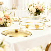 Ensemble de chauffe-plats en acier inoxydable pour buffet, chauffe-plats portables de luxe pour la restauration, petit réchaud doré commercial