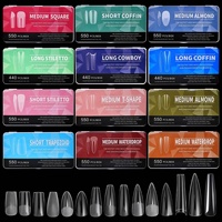 440/550 pièces/boîte Capsules d'ongles artificiels en ABS semi-mat transparent, formes Cercueil, Cowboy et Stiletto, pour extension en gel souple