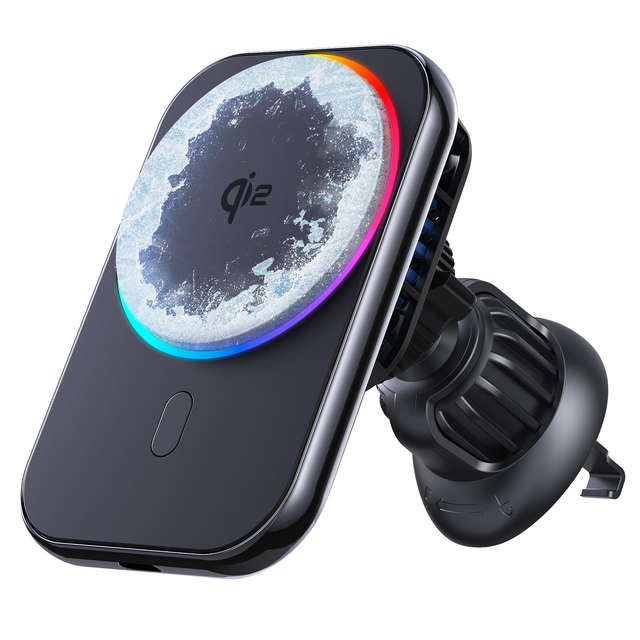Certified RGB Light Wireless Car Charger Holder Ice Cooling Cold Magnetic Car Mount with 15W Output Power
