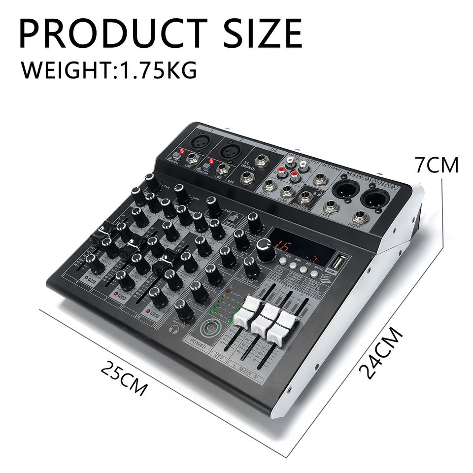 Ux04 DJ Mixer USB - 4 Channels Mixer Console for KTV & Streaming
