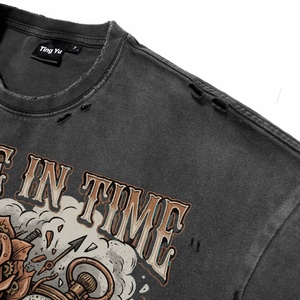 Camisetas de Algodón 100% para Hombre, Calidad Superior, Lavado Ácido, Estilo Desgastado, Tallas Grandes, Estampado Floral Retro Personalizado DTG, Casual, Transpirable - Product Image 4