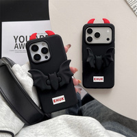 Casing Ponsel iPhone 18 17 Pro Max 16 15 14 13 Motif Sayap Kelelawar Tanduk Setan Merah Gothic Y2K Keren Gelap, Bahan Silikon Lembut Pelindung