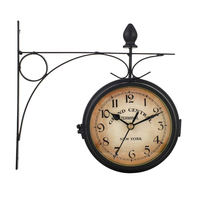 Horloge murale rétro à deux faces, double face, antique, en fer forgé, à enroulement, à montage mural latéral, pour salon