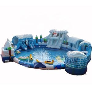 Parc aquatique gonflable géant d'extérieur <span class=keywords><strong>avec</strong></span> toboggan aquatique et grande <span class=keywords><strong>piscine</strong></span>, thème ours polaire - Product Image 1