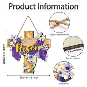 Vietnam Pâques Religieux Croix Porte Suspendue Signe Bois Artisanat pour Printemps Pâques Fête Décor pour La Maison Mur et Porte Décor - Product Image 4