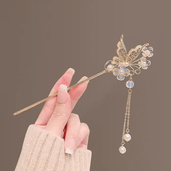 Chino delicado chino estilo tradicional mariposa pelo palillos accesorios personalizado pelo palo Pin diapositiva pelo palillos