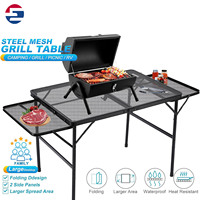 Grande table de camping pliable en aluminium durable - 2 panneaux latéraux |   2 hauteurs réglables |   Table de pique-nique avec barbecue extérieur, mobilier d'extérieur