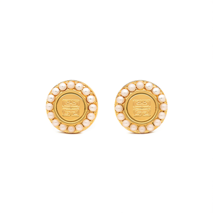 Pendientes de Moda con Perlas, Diseño Redondo, Acero Inoxidable 316L, Baño de Oro PVD - Product Image 2