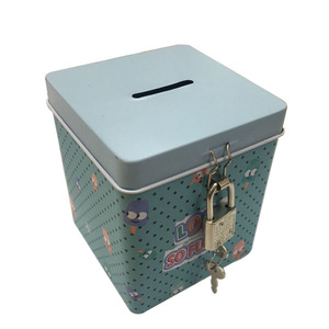 Boîte en fer blanc carrée personnalisée en gros avec petit cadenas, tirelire en métal, boîte à monnaie et pot d'épargne pour enfants - Product Image 4