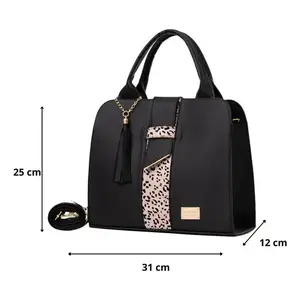Bolso de Mano para Mujer Fana Malu, Cuero Negro con Patrón de Cocodrilo, Cierre de Borla, Estilo Elegante, Asa Superior - Product Image 4
