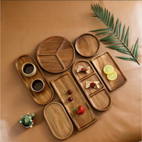 Plateau de service multifonctionnel moderne et minimaliste en bois d'acacia pour collations, thé et gâteaux, en bois massif