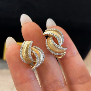Aazuo 14K Solid Yellow Gold Lab Grown Diamonds E VS1 Round Brilliant Cut Luxury Vintage Style Stud Earrings <b>Gift</b> For Women&Lady - Product Image 3