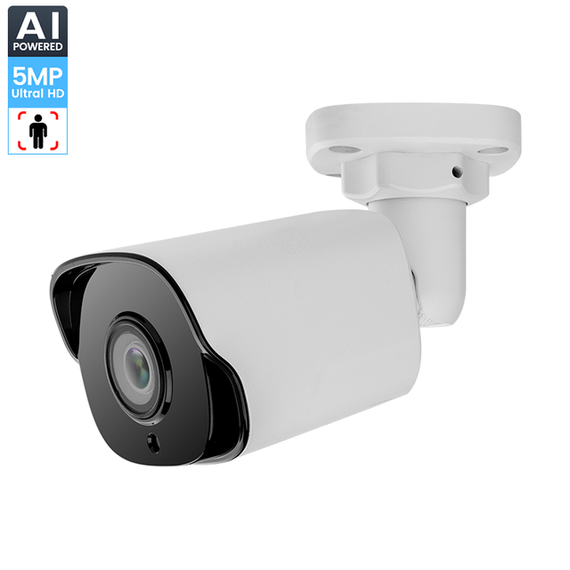Outdoor Waterproof 5MP PoE Smart IP Security Camera with Built-in SD Card Slot Video Motion Detection Cloud Data Storage Options