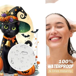 Cortina de Ducha de Poliéster con Diseño de Gato Negro, Sombrero de Bruja y Calabaza, Impresión Digital, Impermeable, Personalizada, Moderna, Venta al por Mayor - Product Image 5