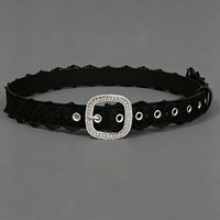 Ceinture large en PU blanc avec dentelle et strass, boucle en alliage, ceinture décorative polyvalente pour jeans, robe, accessoire étudiant