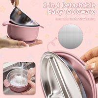 Ensemble de vaisselle pour bébé en silicone, écologique et personnalisable, comprenant un bol, une assiette, une tasse d'apprentissage, une fourchette et une cuillère en acier inoxydable