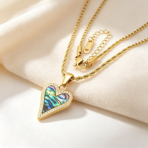 Minimalist Luxury Pointed Heart Shell <b>Charm</b> <b>Necklace</b> CZ Border Setting Stainless Steel Twisted Rope Chain Women - Product Image 1