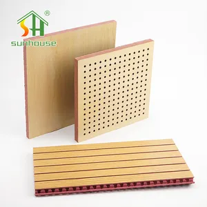 Free Samples Class A Fire Rating Sound Absorbing Panels Natural Veneer Wooden Polyester Perforated Wood Acoustic Panel